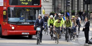 A general view of cyclists in central London.