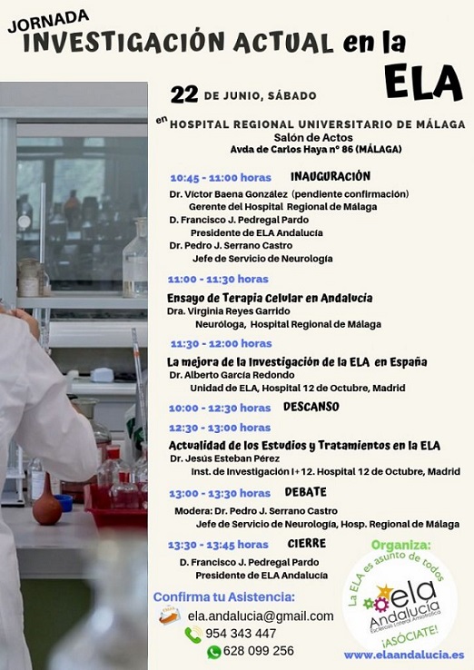 Jornada ‘Investigación actual en la ELA’ de ELA Andalucía, el sábado en Málaga