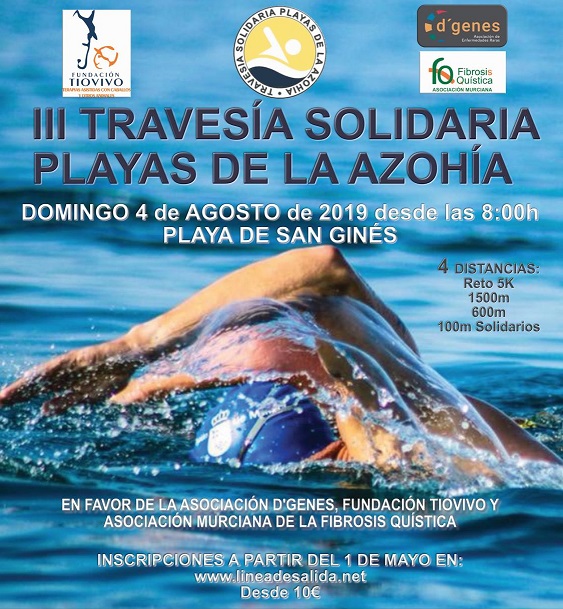 Travesía a nado solidaria a beneficio de D’genes, FQMurcia y Fundación Tiovivo