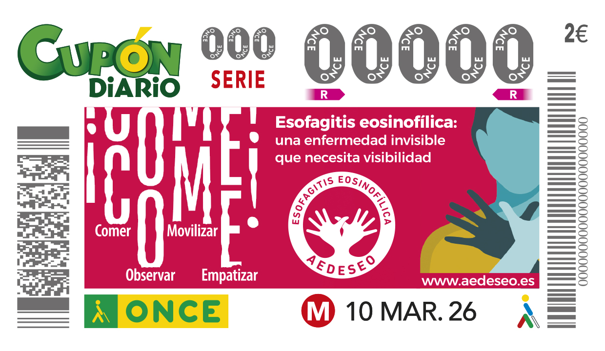 La ONCE dedica un cupón para apoyar a los pacientes de esofagitis eosinofílica