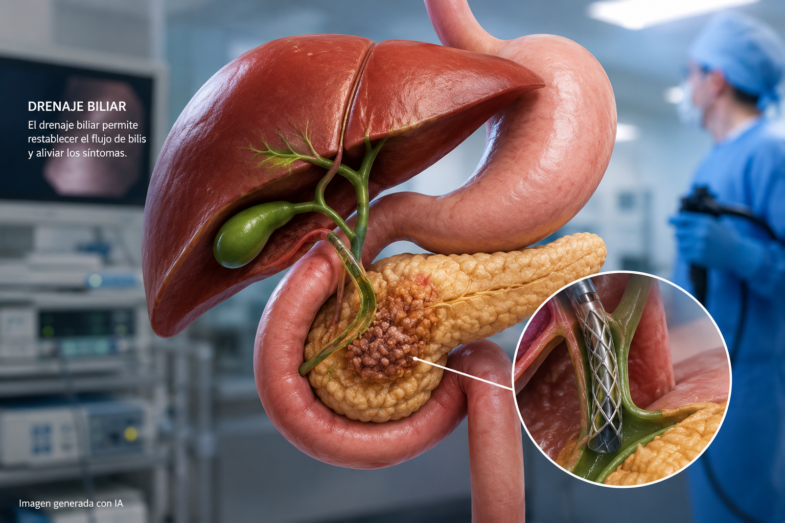 El drenaje biliar mejora la calidad de vida de muchos pacientes con cáncer de páncreas
